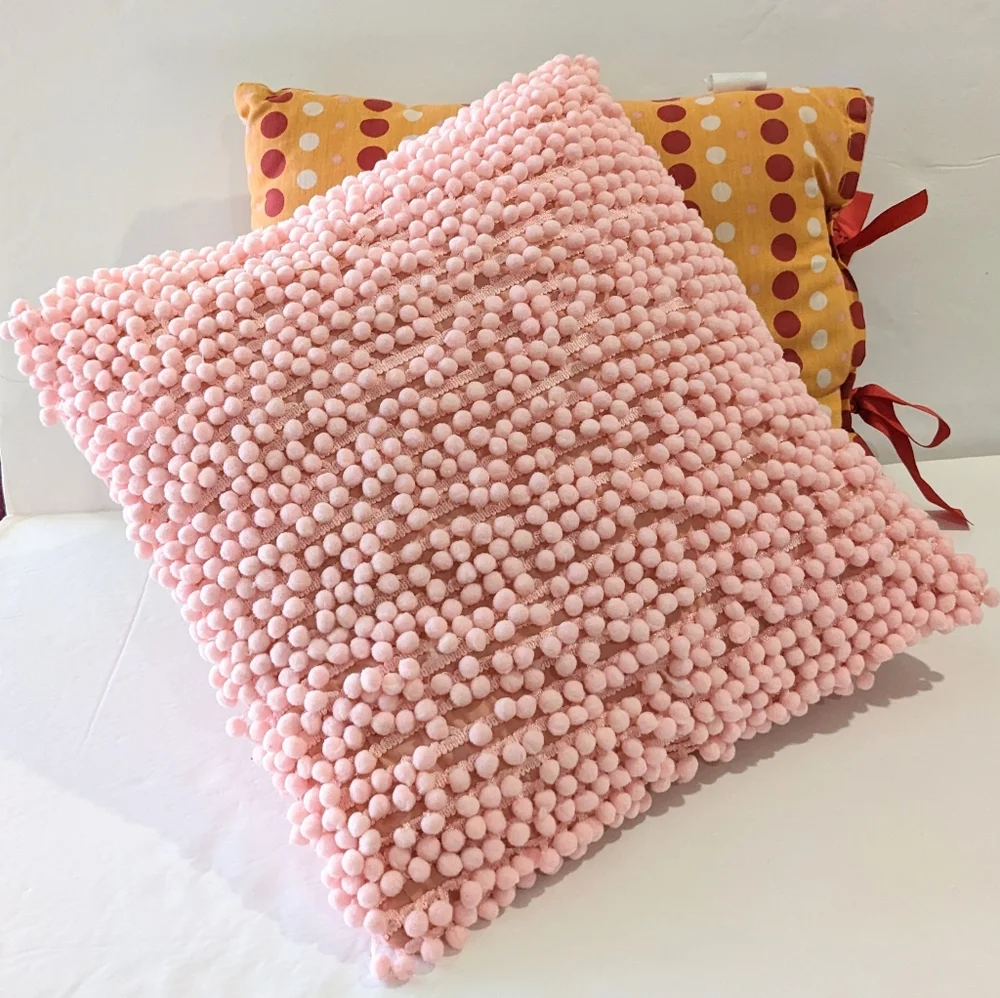 JCPenny Home Collection Throw Pillows Pink Red Pom Pom Polka-a-dot